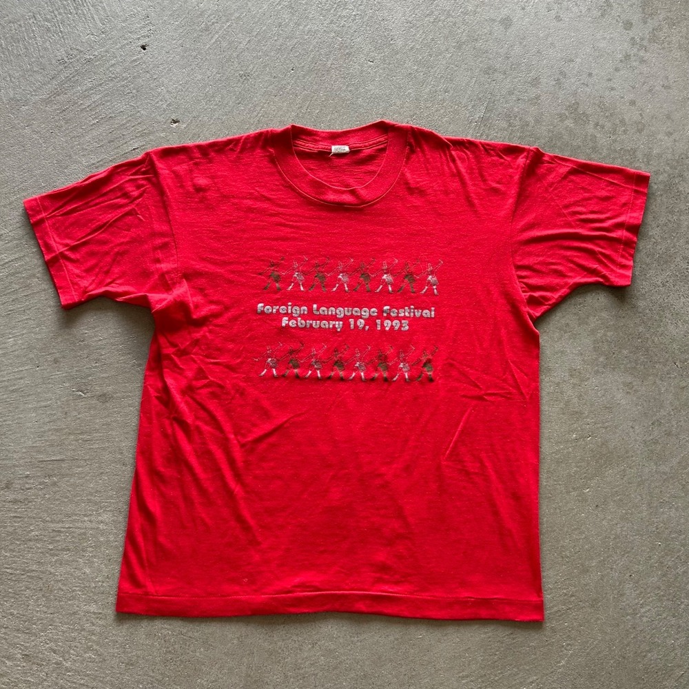 Vintage 90s Foreign‎ Language Festival Shirt Size XL Red 1993 USA Made